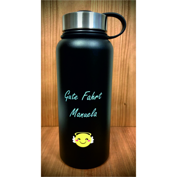 Trinkflasche Isolierflasche Thermosflasche Vakuumflasche 950ml schwarz mit farbdruck